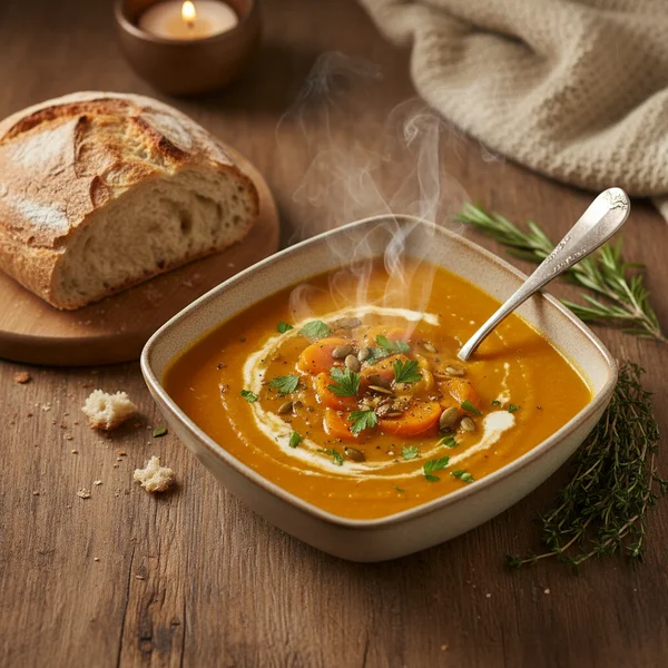 acorn squash and carrot soup - delicious homemade recipe photo