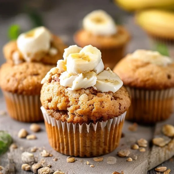 banana oatmeal muffins vegan - delicious homemade recipe photo