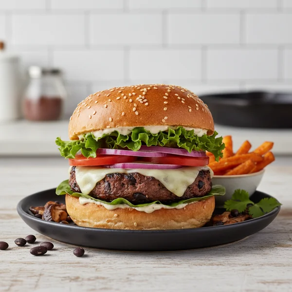 black bean mushroom burger recipe - delicious homemade recipe photo