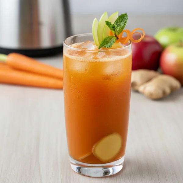 carrot apple ginger juice - delicious homemade recipe photo