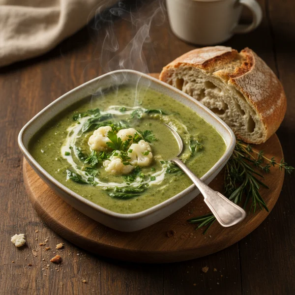 cauliflower and spinach soup - delicious homemade recipe photo