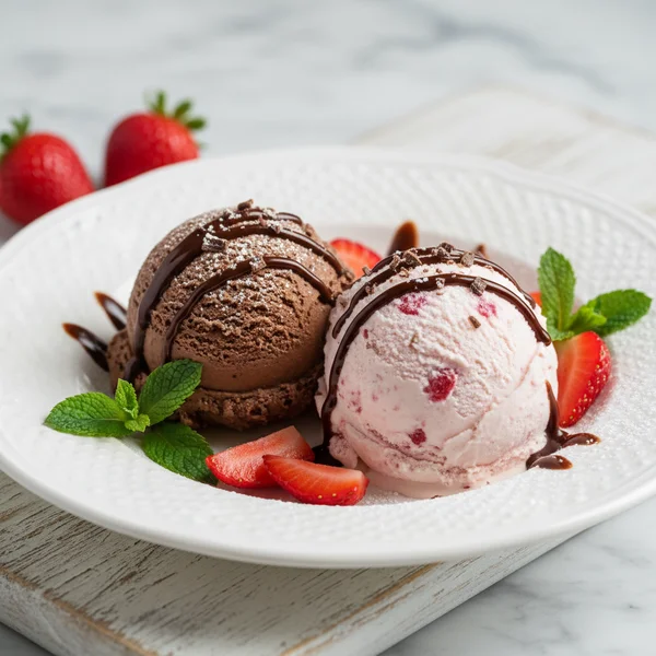 chocolate and strawberry ice cream - delicious homemade recipe photo