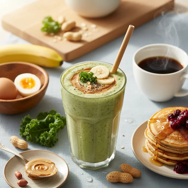 kale banana peanut butter smoothie - delicious homemade recipe photo