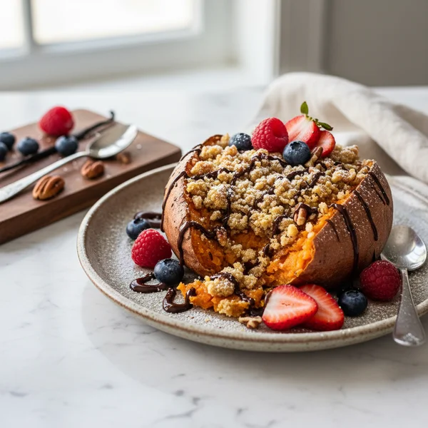 loaded baked sweet potato - delicious homemade recipe photo