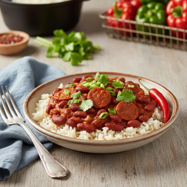 red beans and cauliflower rice - delicious homemade recipe photo