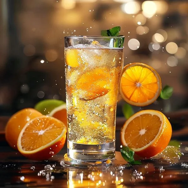 sparkling water with orange juice - delicious homemade recipe photo