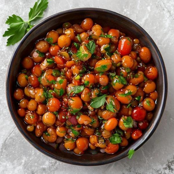 stewed lentils and tomatoes - delicious homemade recipe photo