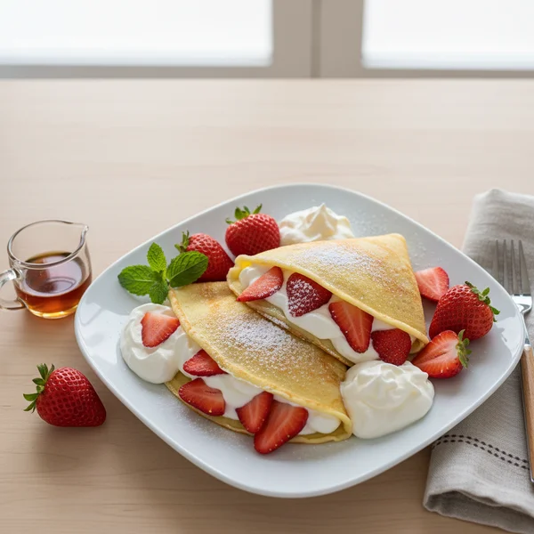 strawberries and cream crepes - delicious homemade recipe photo