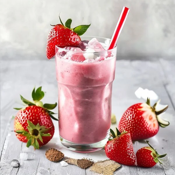 strawberry smoothie with coconut water - delicious homemade recipe photo